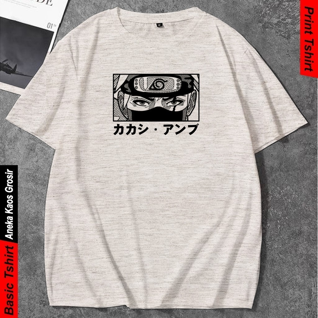 Kaos Distro Pria Anime Naruto Ninja Konoha Kakashi Anbu N25 Baju Oblong Cowok Simpel Tshirt Keren