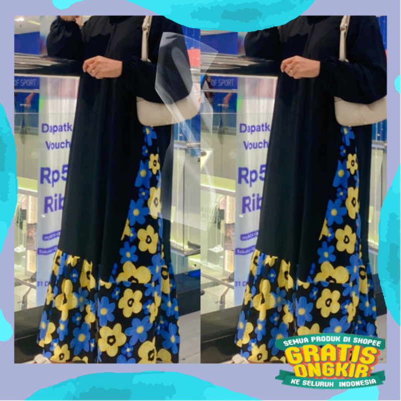 Maira Dress Kombinasi Crincle Motif Airflow Gamis Kombinasi/pink fanta