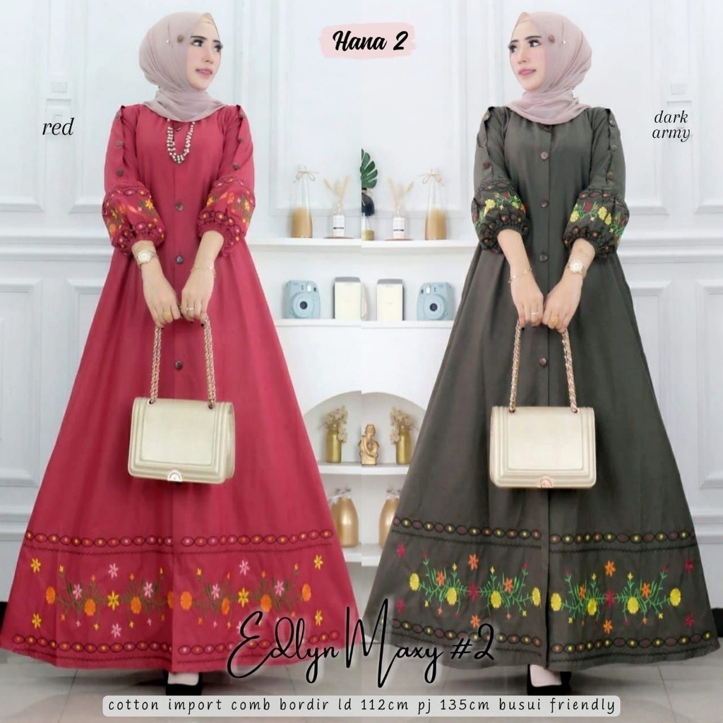 Gamis KATUN BORDIR ASLI Kekinian Terbaru EDLYN Maxy by NURA Fashion Ori Solo