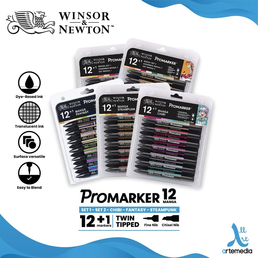 

Marker Winsor & Newton Promarker Manga Set 12 Dual Point Pena Kuas