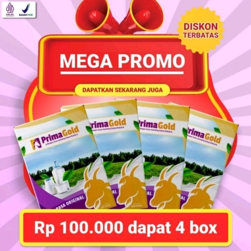 

TERLARIS 4 BOX SUSU KAMBING ETAWA BUBUK PRIMAGOLD / GOLDENGOAT / SIGOAT ALAMI MURAH ORIGINAL UNTUK ATASI NYERI TULANG PUNGGUNG SENDI ASAM URAT PEGAL LINU SYARAF KEJEPIT ASMA SESAK NAFAS BATUK MENAHUN PARU-PARU NYERI DADA