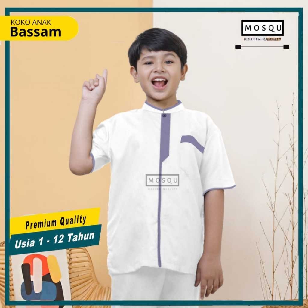 Mosqu Bassam Baju Koko Anak Laki Laki Lengan Pendek Terbaru Lebaran Series 2024