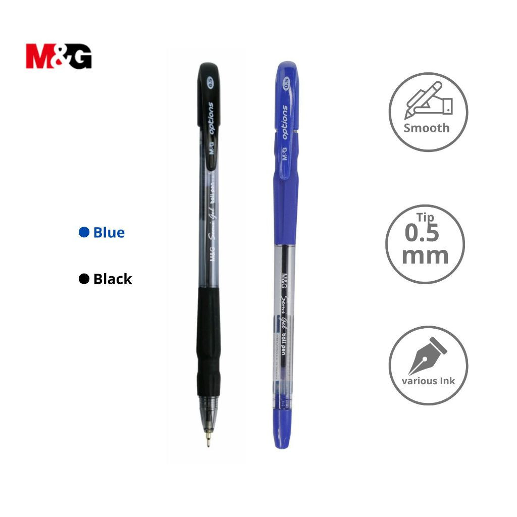 

M&G Pulpen M&G Options Semi Gel Tip 0.5 mm Tinta Hitam Biru Smooth Writting #ABP62971 - Satuan - SHESB