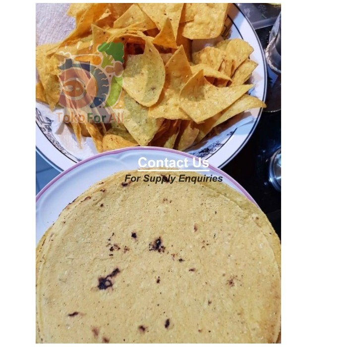 

Yellow Corn Tortilla Frozen Kulit Nachos, 100 Jagung, 500gr, 15cm - 15cm