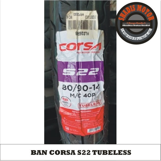 Ban Motor Merk Corsa Tubless Tipe S22 Ukuran 80/90 Ring 14 Ban Motor Tubeless