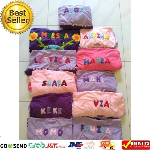 BORDIR NAMA DENGAN KAIN FLANNEL PADA MUKENA/SAJADAH ANAK