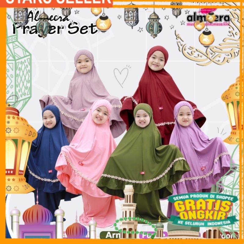 SET PRAYER ALMEERA // SET MUKENA ANAK (4-7thn)/ Pink Dusty Fanta Merah muda