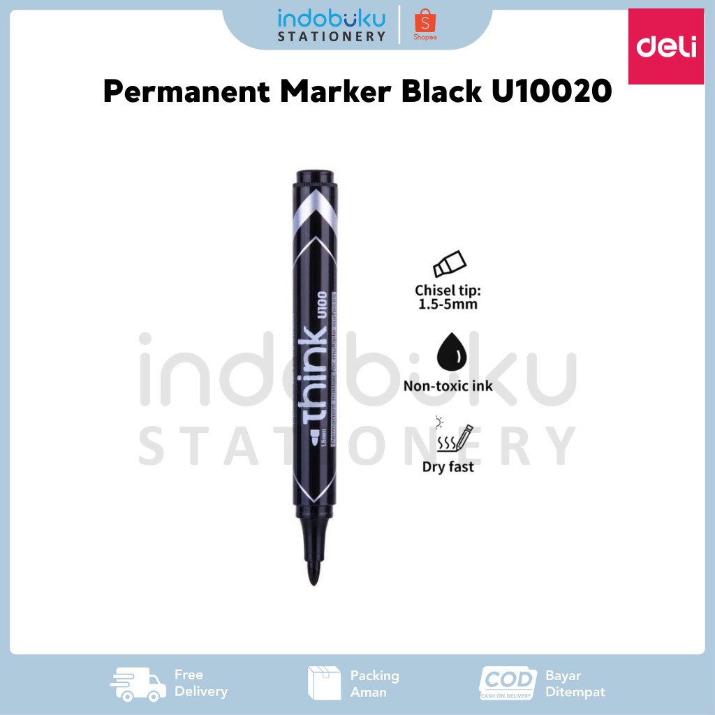 

Permanent Marker Black Deli Spidol Permanent Deli Hitam U10020