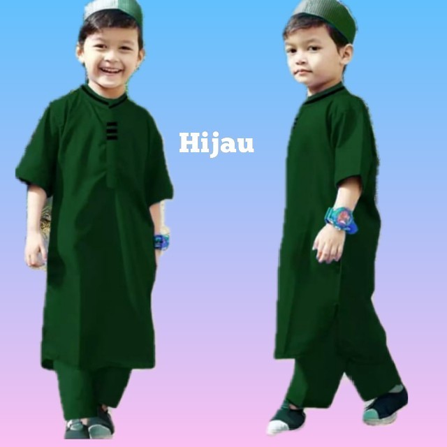 Baju Setelan Anak Laki Laki Koko Kecil Baju Muslim Anak - Hijau, XS