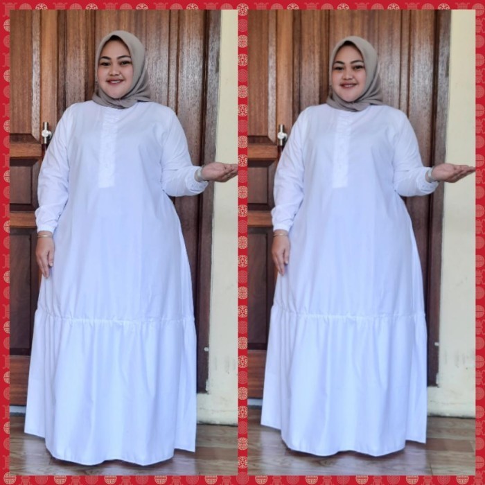 *BEST SELLER*- Gamis Jumbo Super jumbo Toyobo LD 130 LD 140 LD 150 Toyobo Putih - XXXL LD 140