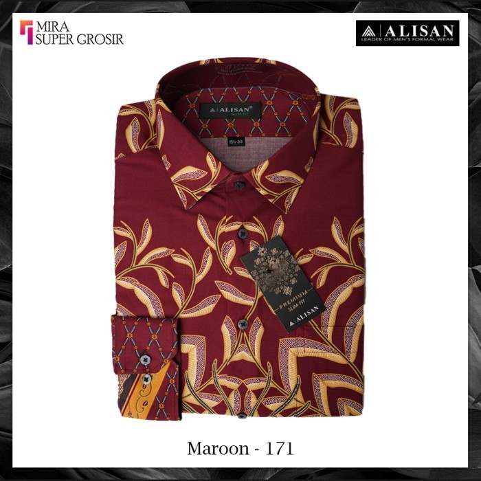 Alisan Batik Printing  Panjang Slimfit - Maroon-SF-171, 15=M