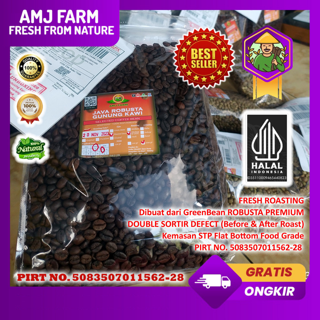 

500 gram Roasted Bean Kopi Robusta Gunung Kawi Petik Merah / Kopi Sangrai AMJ FARM