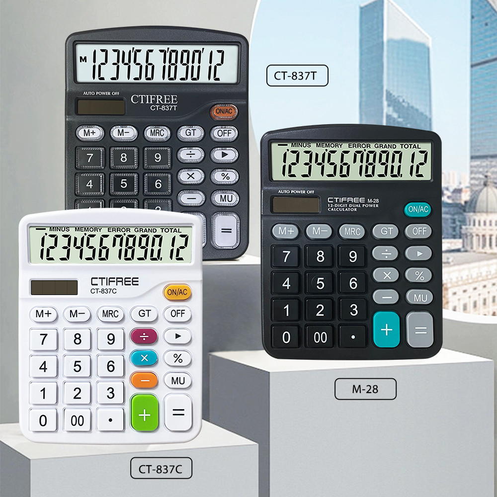 Kalkulator Desktop CT-837 12 Digit Logo Kustom Hapus Akun Baterai Surya Lampu Led Tampilan Besar Kalkulator Elektronik