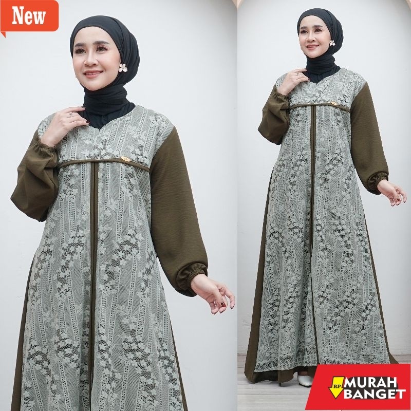 Gamis pesta- Gamis cringkle|gamis lebaran2024|gamis rompi brokat|gamis brokat premium