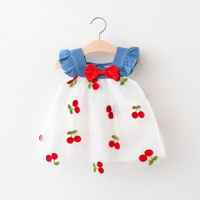 ✨BEST✨ -DRESS BAYI PEREMPUAN IMPOR MOTIF CHERRY / BAJU PESTA ANAK CEWE G03 - XL