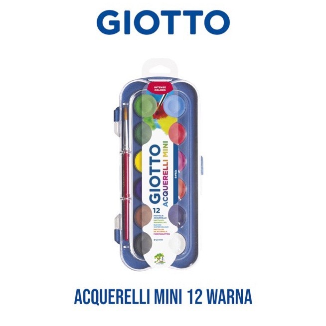 

Watercolour Giotto Acquerelli Mini 12 Warna Paint Cakes Plus Kuas Round 1pcs