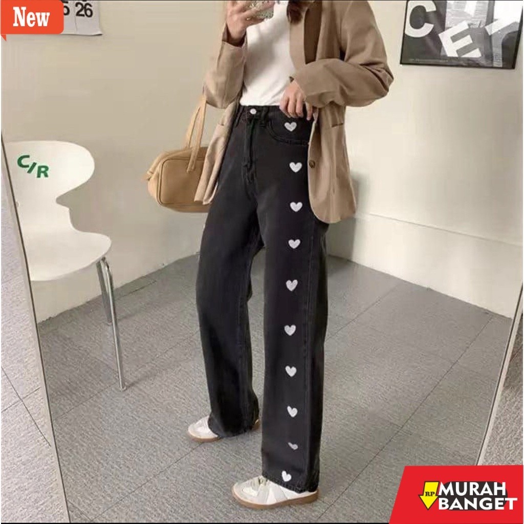 Celana panjang denim wanita- KULOT LOVE HITAM / KULOT JEANS LOVE KEKINIAN / KULOT JEANS HIGHWAIST LO