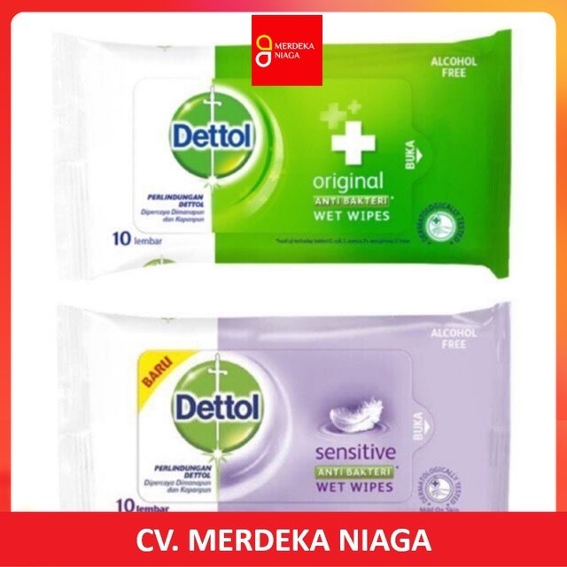 Dettol Wet Wipes Tissue Basah 10's / Dettol Originil Tisu Tissue basah anti bakteri isi 10 lembar