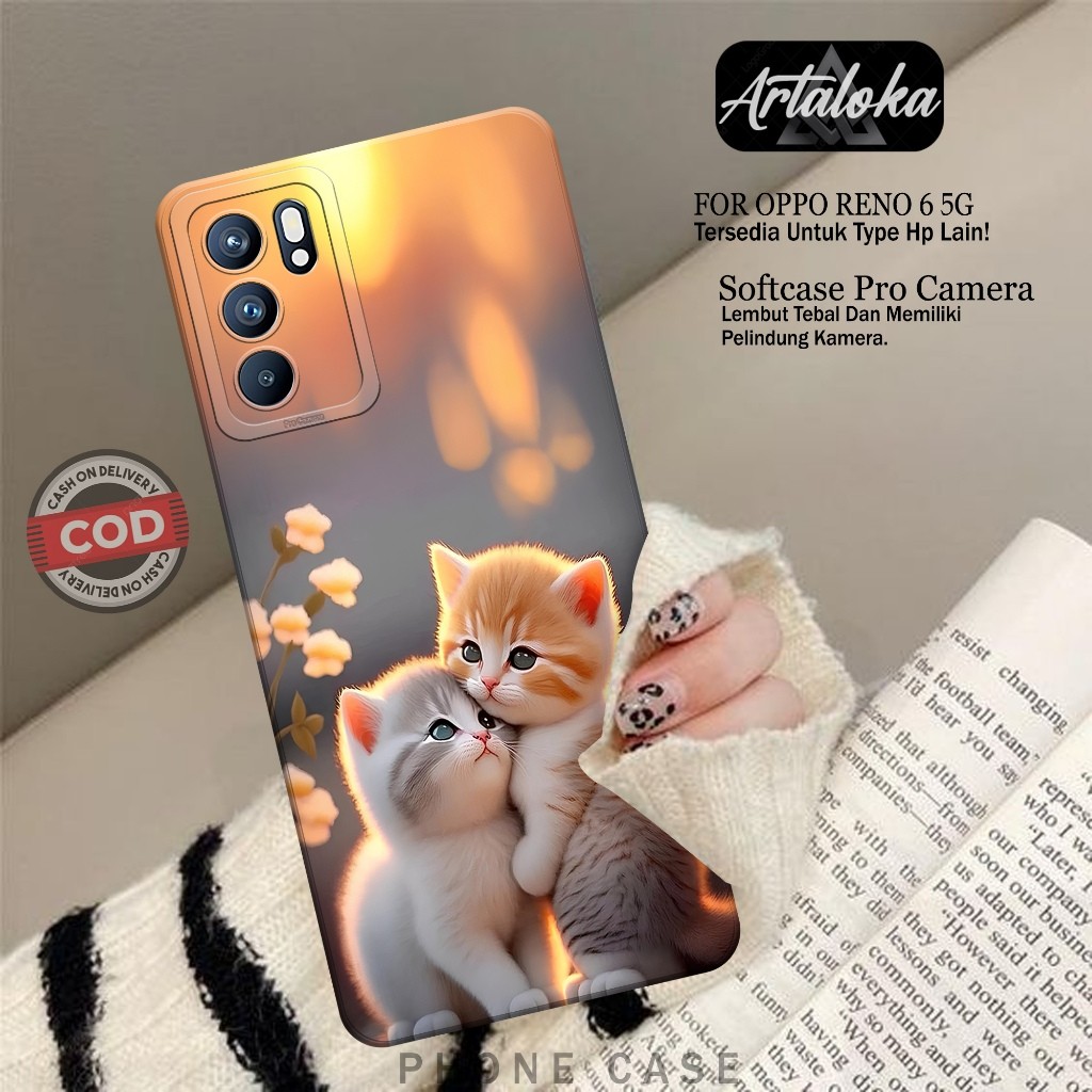 Softcase Hp Oppo Reno 6 5G Fashion Case Kucing Case Oppo Reno 6 5G Silikon TPU Pro Camera Casing Opp