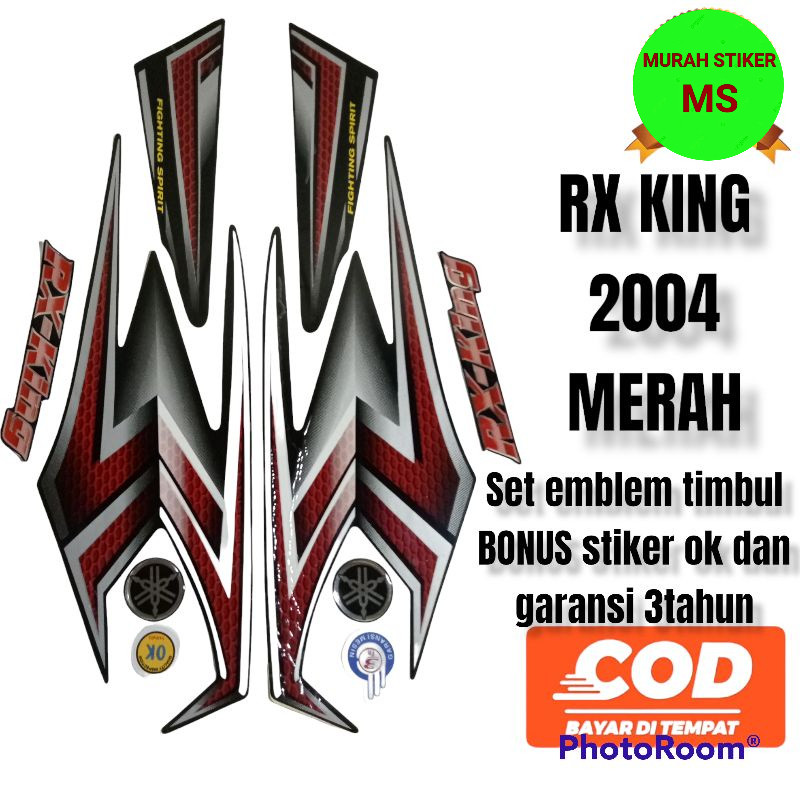 striping rx king 2004 merah set emblem timbul, lis body rx king 2004 merah komplit emblem timbul