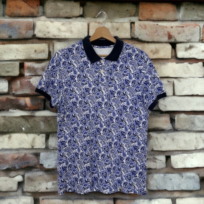 Pretty Green Paisley Polo Shirt Blue Size S