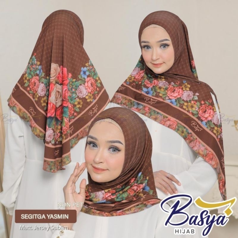 (BASYA SUBLIM) SEGITIGA NON PET YASMIN•hijab instan segitiga motif•kerudung instan dewasa pet•jilbab