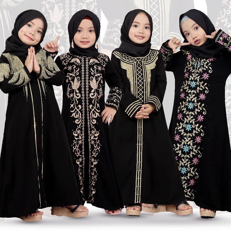 VO42W Gallery Exclusive Abaya Hitam Gamis Bordir Anak Turkey ( Geser Ke Kanan Untuk Melihat Motif Mo