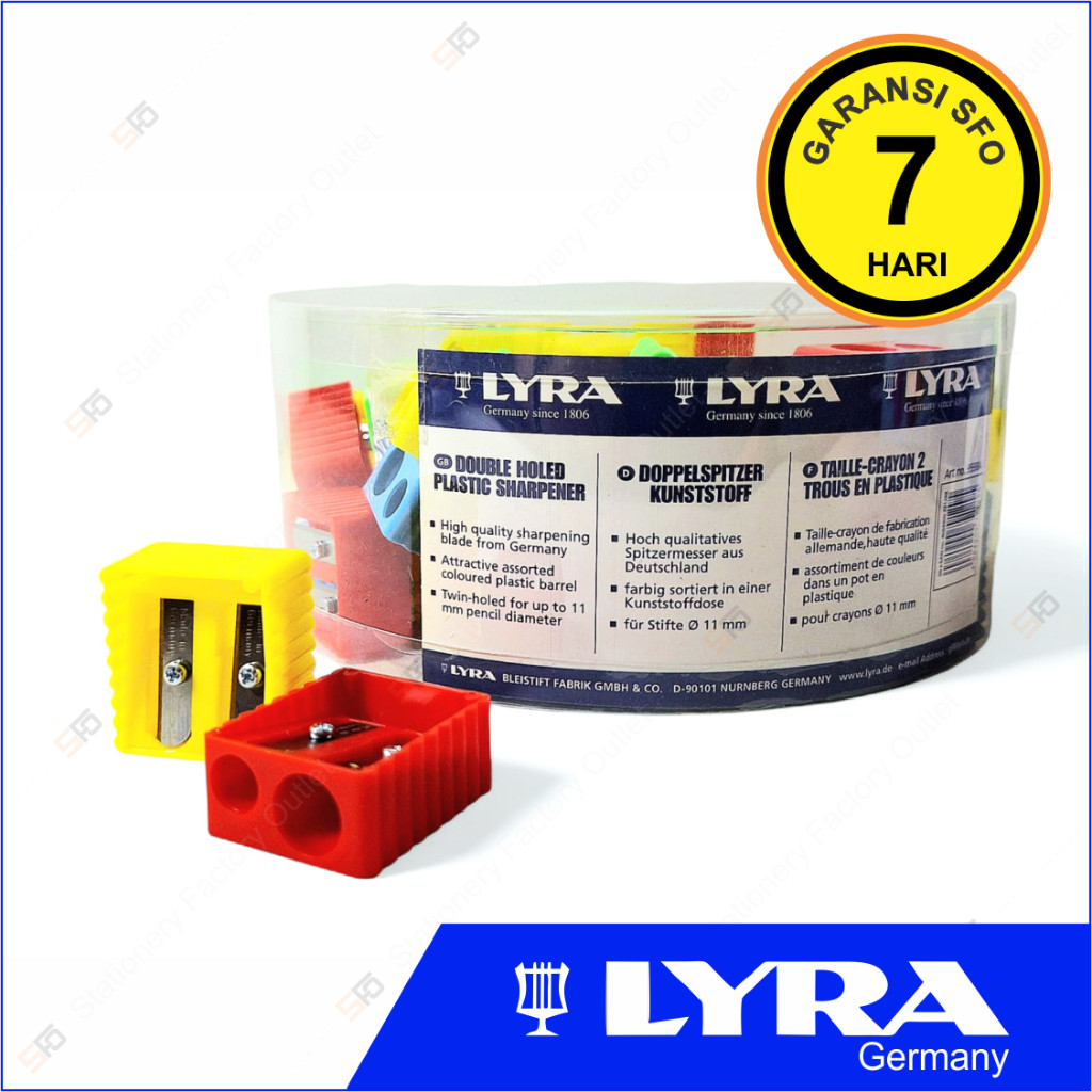 

Alat Tulis Murah Rautan Lyra 2 Lubang- Twin Hole Sharperner for Face - SFO Semarang Official