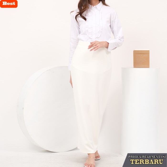 rok wanita kekinian Rok Panjang Wanita Span Scuba Formal Casual - Putih