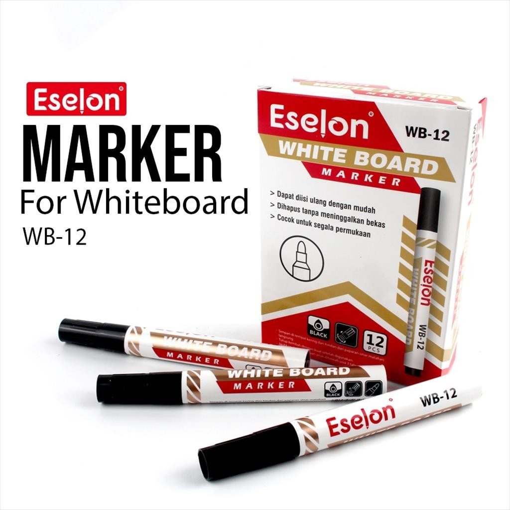 

[MaxMart] 12pcs Spidol Papan Whiteboard Eselon WB12 / 1pack Spidol BISA DIHAPUS