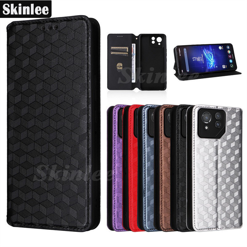 For Asus Rog Phone 8 7 Pro Casing Case Flip Cases 3D Grain Leather Stand Wallet Card Holder Shockpro