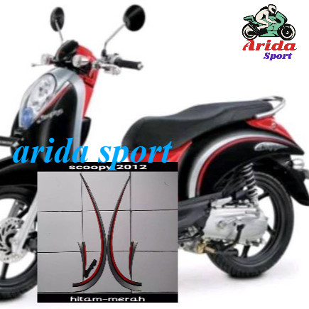 striping stiker  honda scoopy  karbu lama thn 2010 2011 2012 full hitam merah motif striping origina