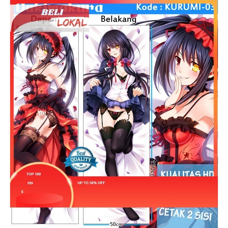 KOLEKSI ANIME/ PREORDER/ Dakimakura Kurumi Tokisaki DATE A LIVE Sarung Bantal Panjang ANIME 03