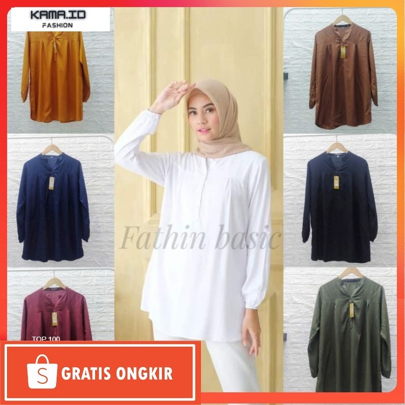 Blouse Kekinian / Polos Rayon Putih - White - Putih - Fathin Basic - Baju Kerja - Blouse Rayon - Baj