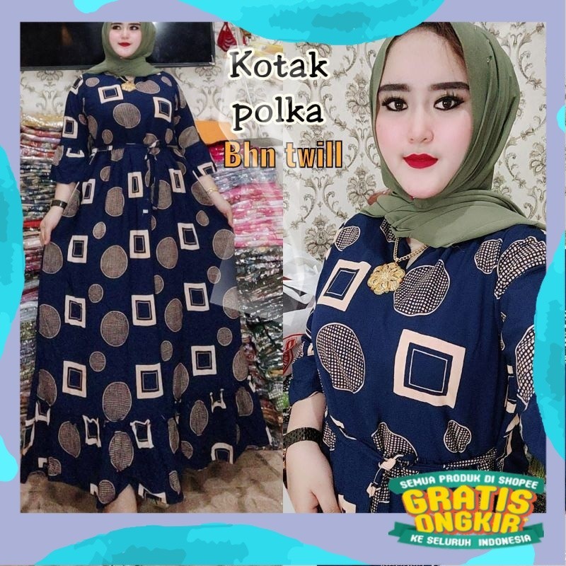 gamis jumbo motif kotak polka/pink fanta