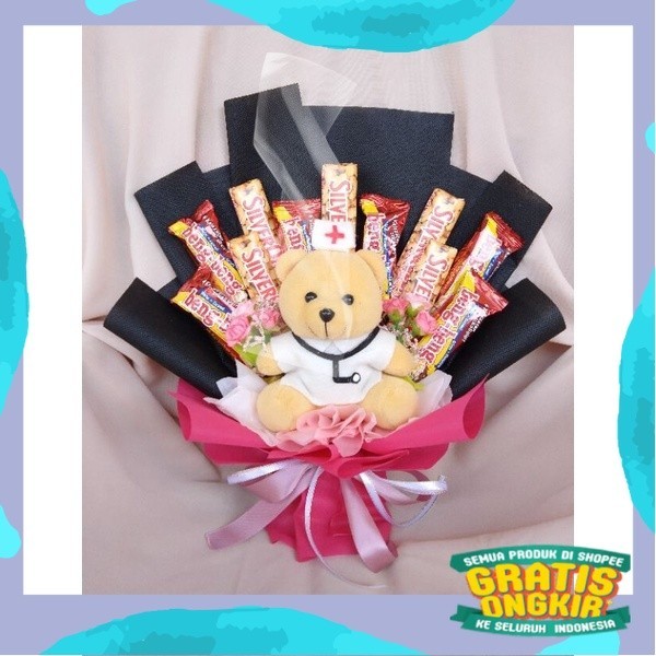 

buket/bucket snack dan boneka (baca deskripsi)/ kuning coklat abu ungu sage