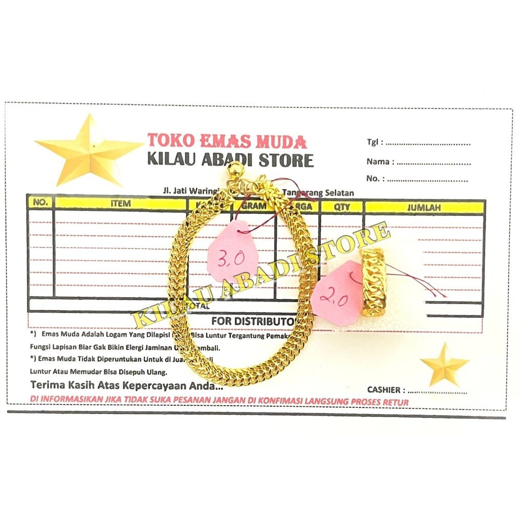 gelang tikar warna Emas Gelang Tangan Kadar 800 Free Cincin fulir Berat 5.0 Gram