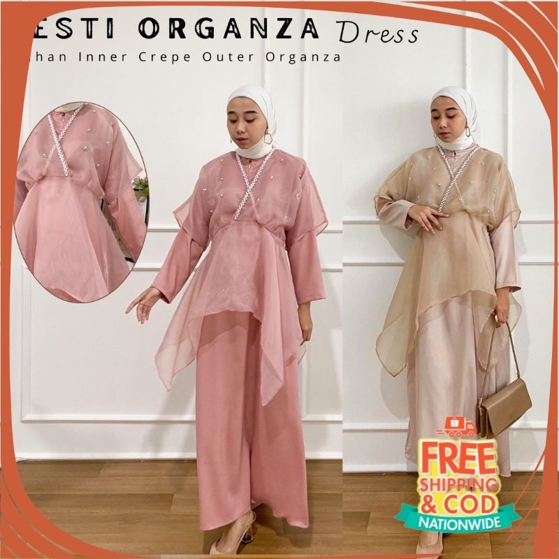 GAMIS LEBARAN IDUL FITRI/ Lesti Dress Gamis Kondangan Dress Organza Dress Kondangan Jumbo Dress Sage
