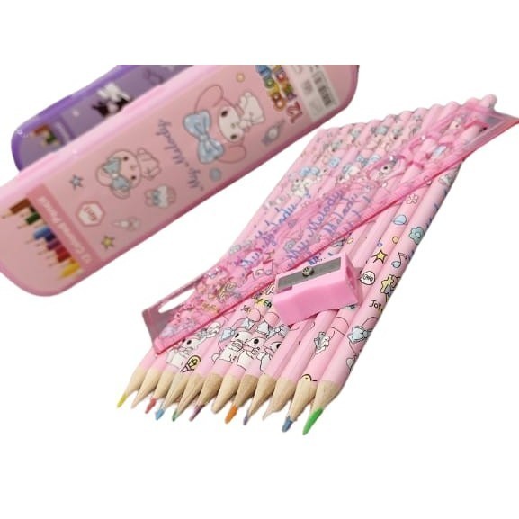 

J2 - Pensil warna 4in1 set 12 pcs / motif sanrio kuromi melody cinnamoroll