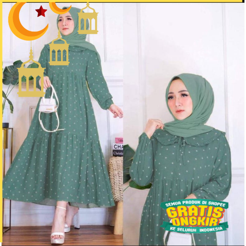 GAMIS POLKADOT BAHAN KATUN ADEM/ MIDI DRES RAYON POLKA/ KANIA MIDI DRESS / MIDI DRES POLKADOT / GAMI