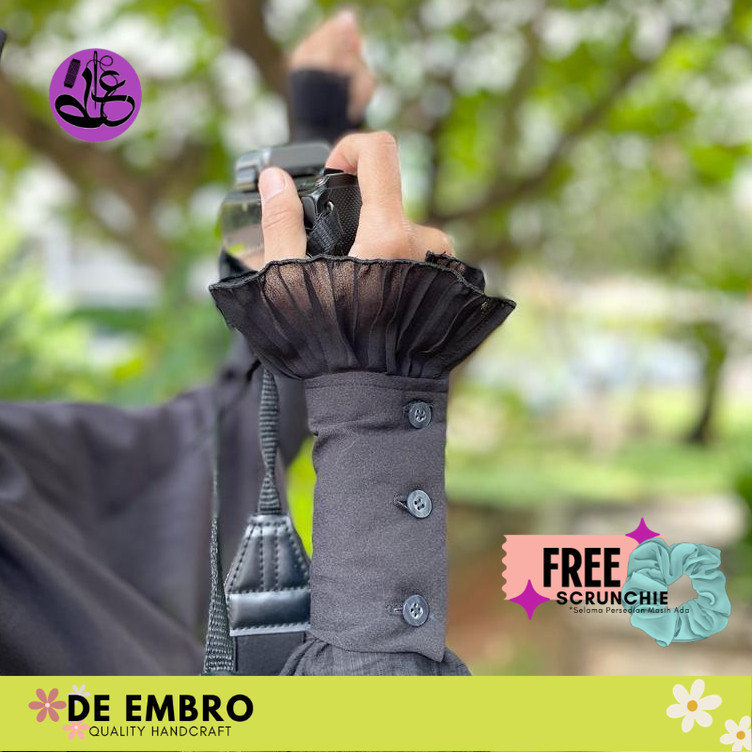 Manset tangan pendek wanita muslimah Black Diamond Ruffle Cuffs Manset lengan Plisket Premium Handso