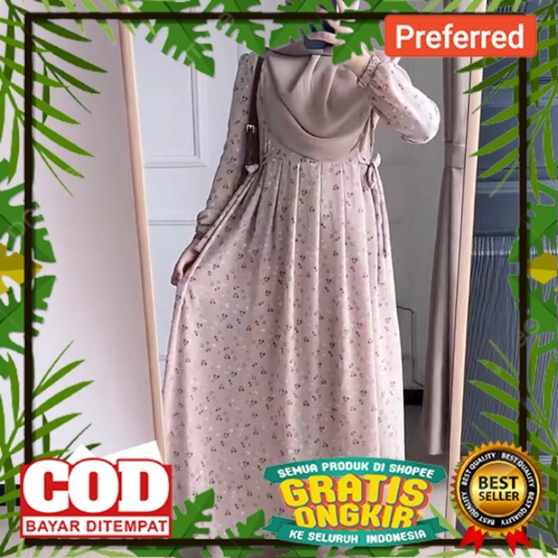 Natalia Dress Gamis Busui Bahan Yoryu Crinkle Motif Bunga Kecil Dewasa Remaja// BAJU MUSLIM RAMADHAN