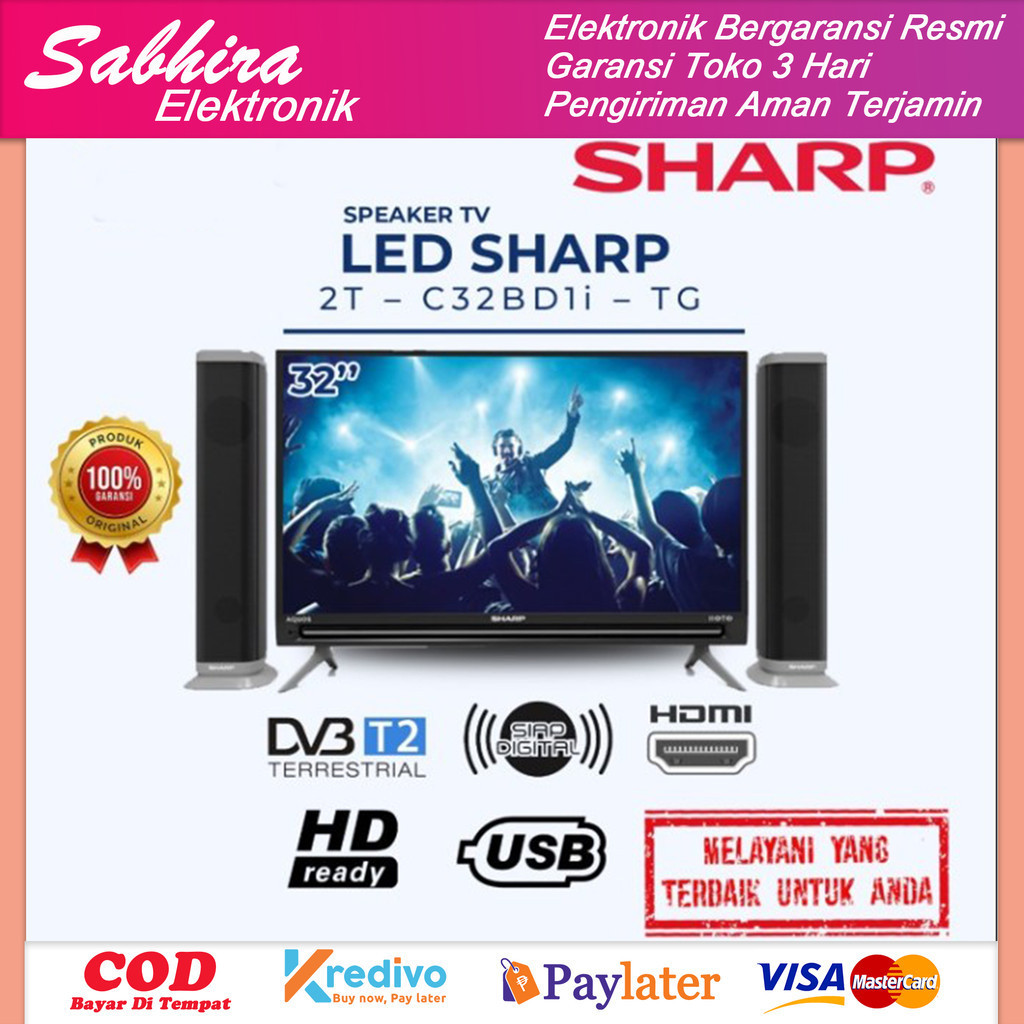 Tv sharp led digital tv 32 inch HD series 2t c32bd1i speaker tower garansi resmi