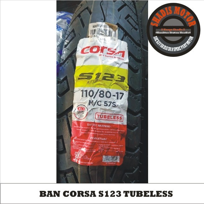 Ban Motor Merk Corsa Tubeless Tipe S123 Ukuran 110/80 Ring 17 Ban Motor Tubless