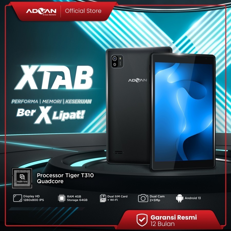 Tablet ADVAN XTAB 4/64 GB 8 Inci Quadcore T310 Tablet Android 13 Garansi Resmi Tablet Advan XTAB 4GB