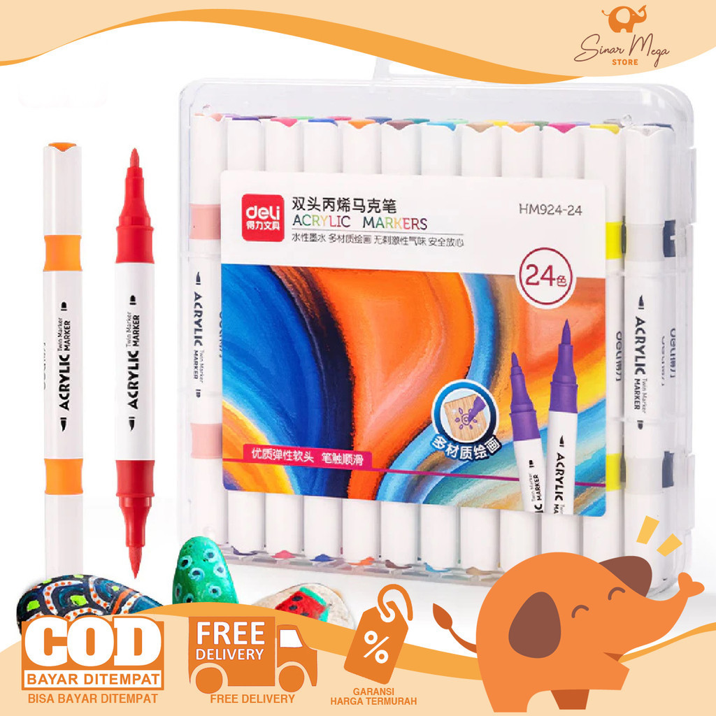 

Deli Acrylic Marker HM924-24 Spidol Akrilik Pena Brush Twin 24 Warna Berkualitas