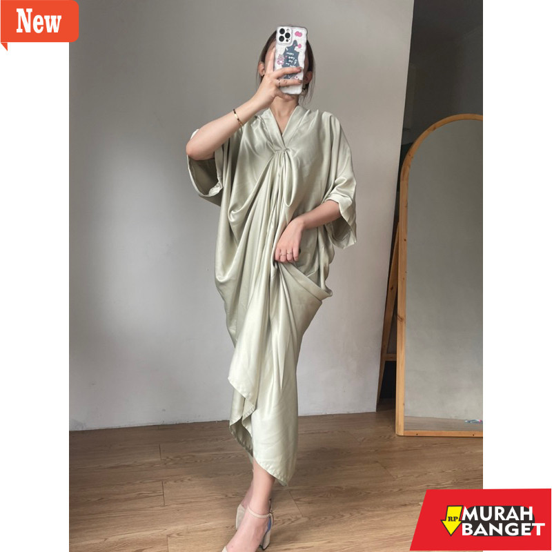 GAMIS WANITA UNTUK LEBARAN- Zéa - Velma - Kaftan Satin Polos Dress Midi Lebaran Kondangan