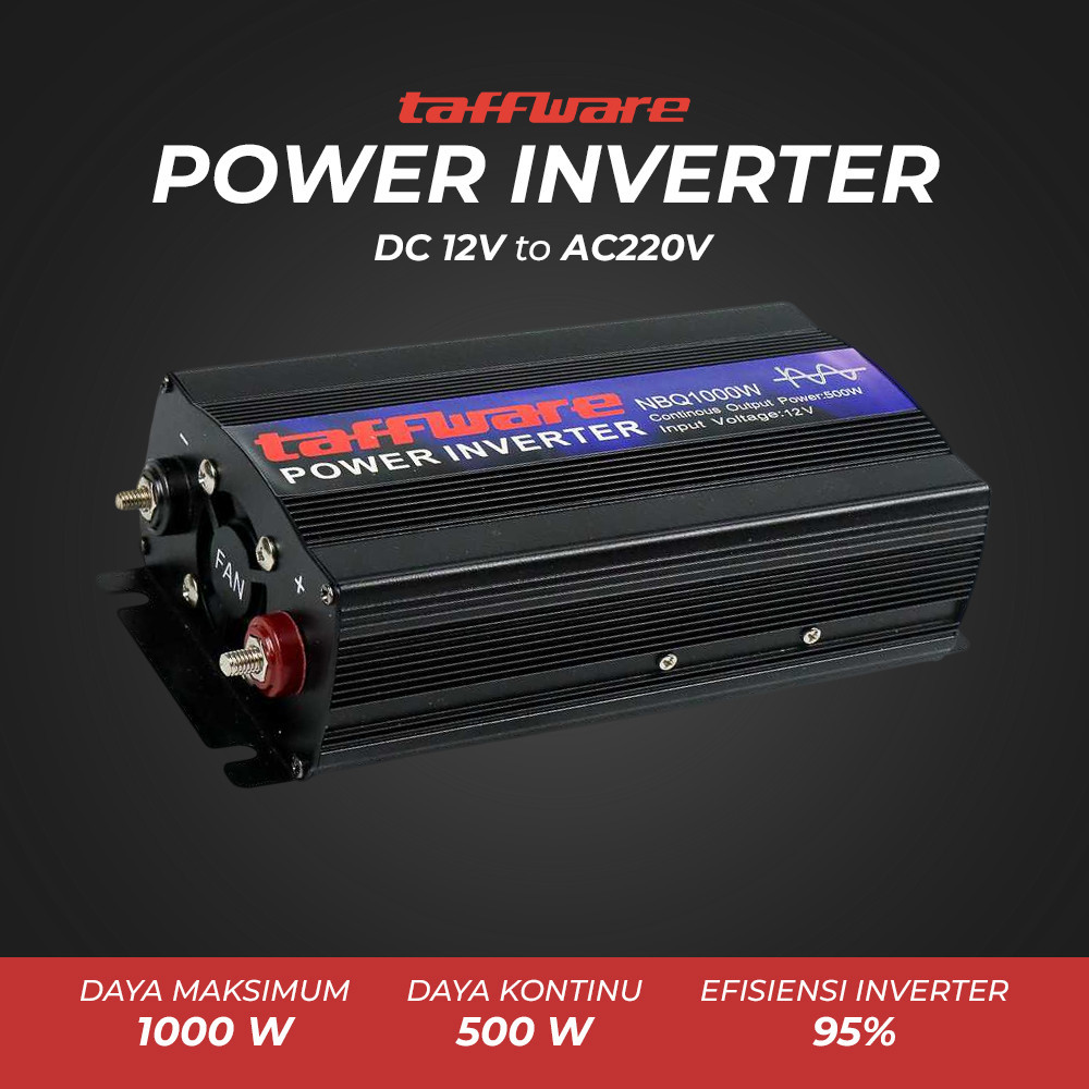 Taffware Power Inverter Mobil Pure Sine Wave DC 12V to AC 220V 1000W - NBQ1000W - Black