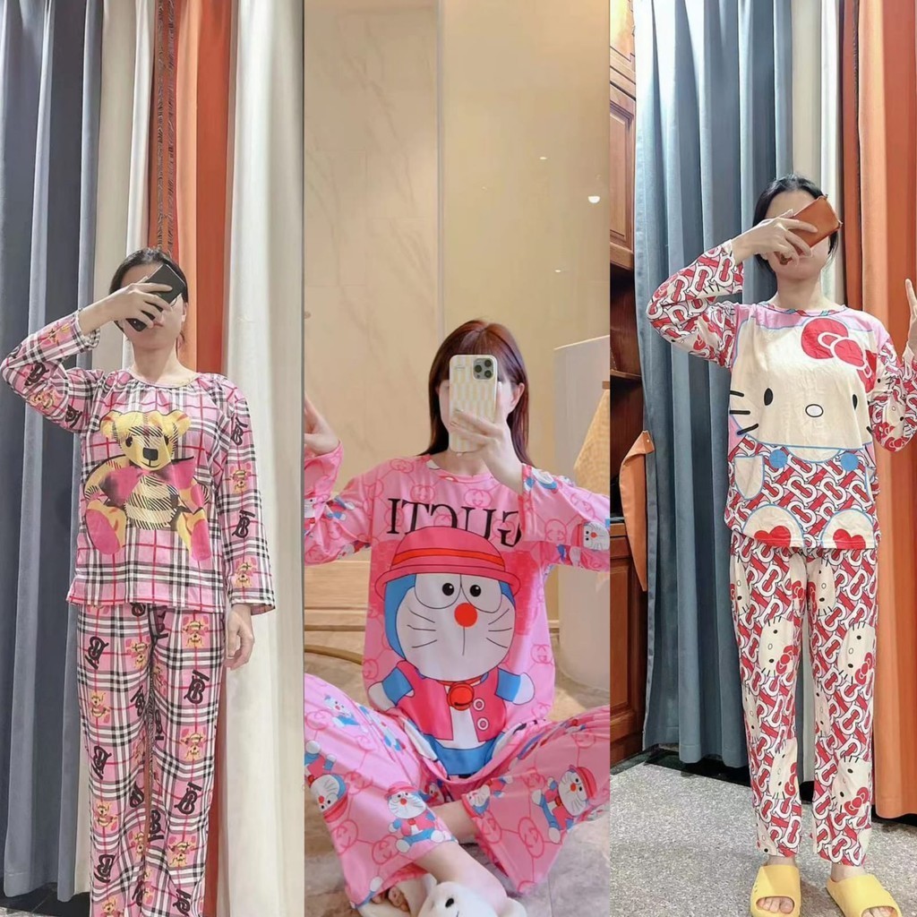 Baju Tidur Wanita babydoll setelan PP Spandek Korea Import bahan melar banyak motif