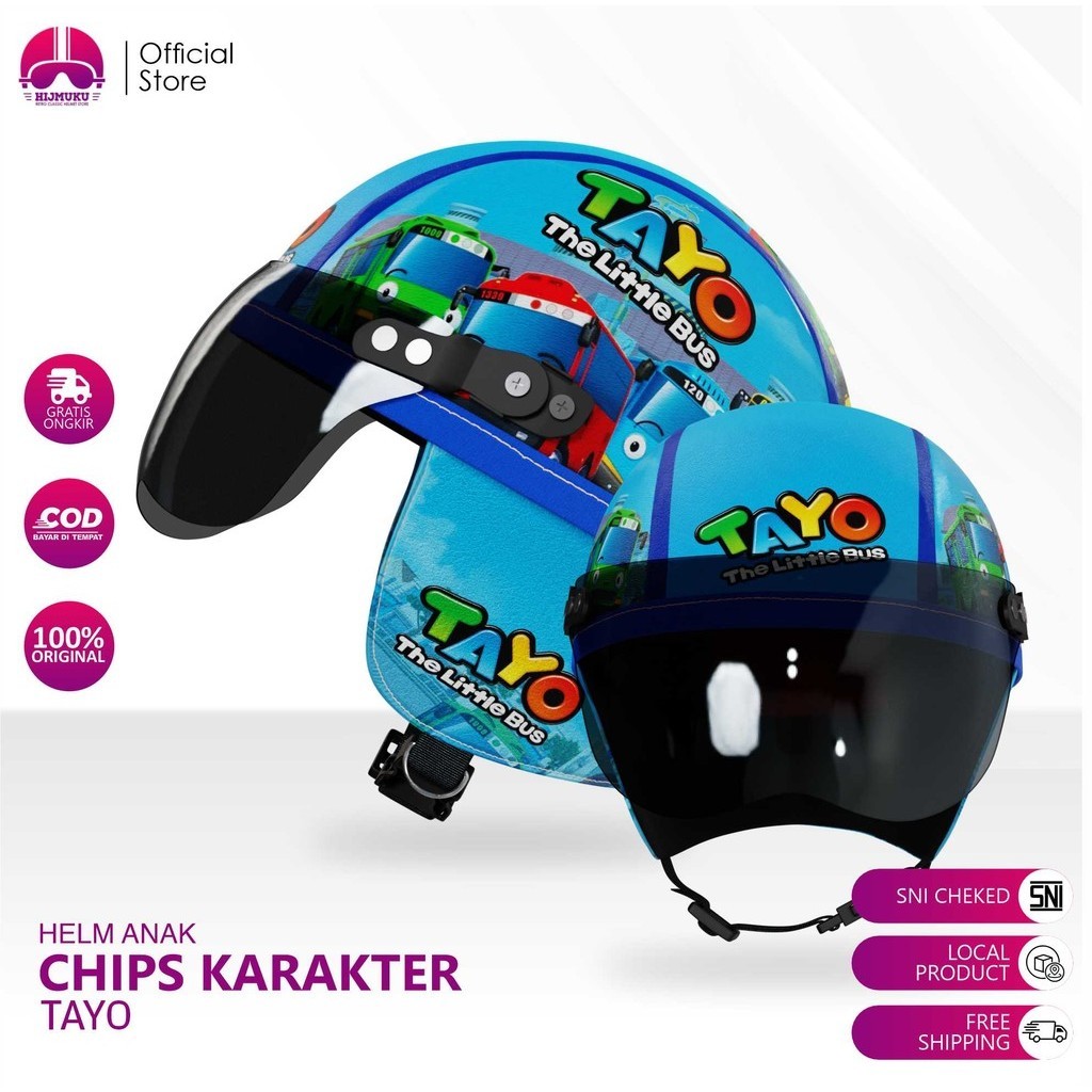 Helm Anak Retro Chips Karakter Motif Tayo  Usia 1 2 3 4 Tahun Sepeda Edukasi Mainan Lucu Unik Ringan